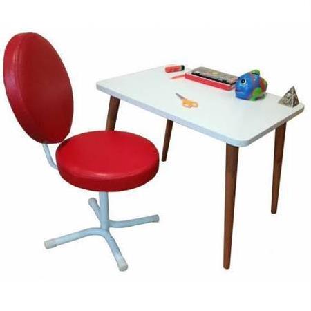 İlk Ofisim Çocuk Ders Çalışma Masası Takımı Döner Koltuk Ahşap Ayak Masa Sandalye Masa Seti BEYAZ
