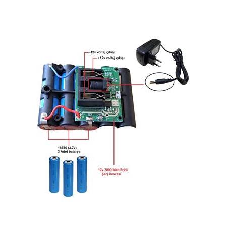 Şarjlı Batarya Grubu 3lü 18650 Li-ion Pil 12v 2000 Mah Pcbli Şarj Bms Devreli Pil Seti Okul Proje